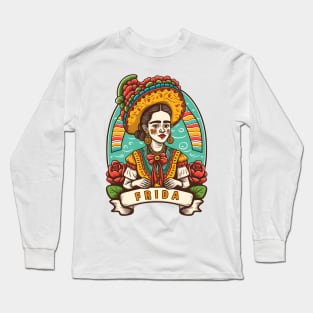 Frida Kahlo Floral Portrait Funny Cinco De Mayo Long Sleeve T-Shirt